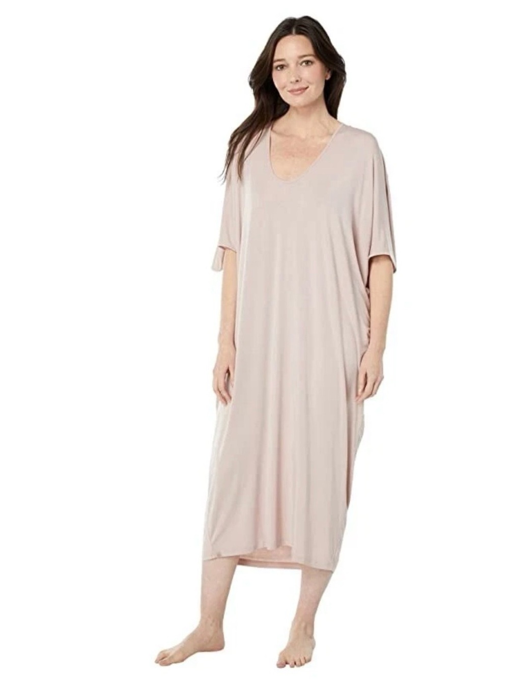 Barefoot Dreams Faded Rose milk Jersey Maxi Caftan Dress, size one size